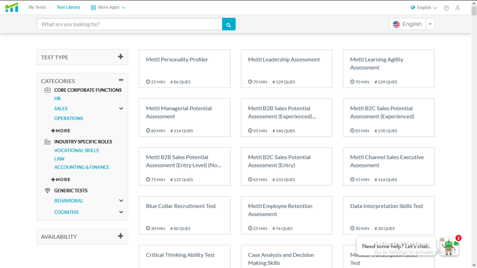screenshot of Mercer Mettl Coding Assessments